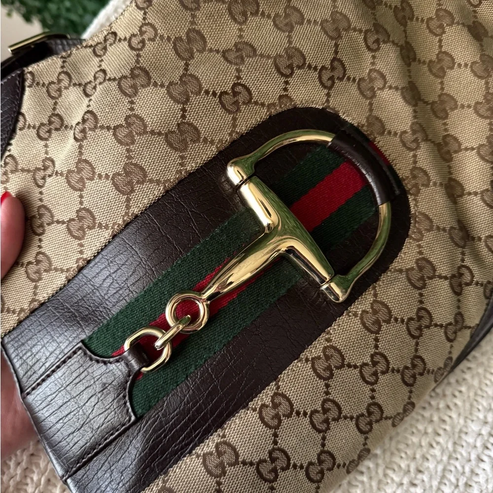 Gucci Horsebit Monogram Brown and Tan Shoulder Hobo Bag with Wallet Bundle